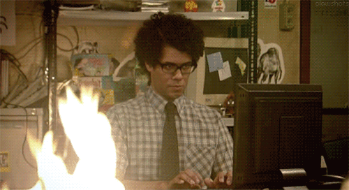 IT Crowd helpdesk with fire